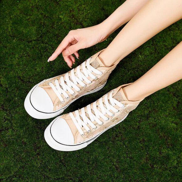 Women's High Top Sneakers With Embroidery Flower Casual Breathable Mesh Lace - Picture 8 of 9